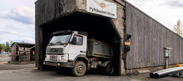Truck and access to the Pyhäsalmi mine in Pyhäjärvi, Finland