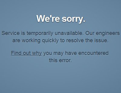 Outage notification on Tumblr's homepage