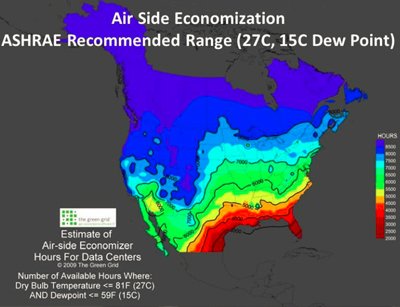 US free cooling map by The Green Grid