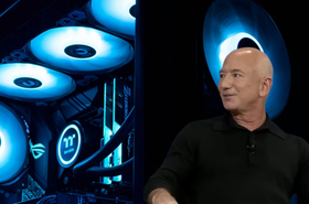 Jeffr Bezos imposed in front of a gaming PC