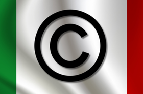 Italian flag with the universal symbol for copyright superimposed in front