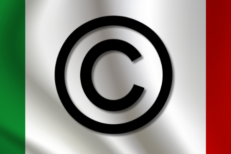 Italian flag with the universal symbol for copyright superimposed in front