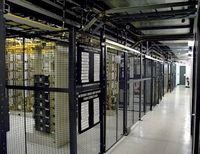 Equipment cages at a Zayo data center.