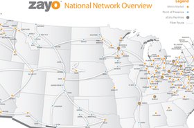 A map showing zColo owner Zayo's fiber network