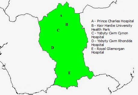 The estimated area covered by Cwm Taf health board