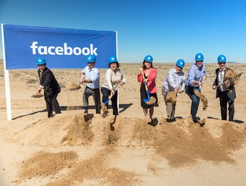 City and state officials wearing Facebook hard hats at the groundbreaking