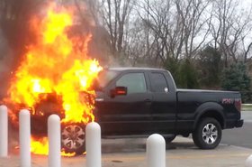 A Ford F-150 FX4 on fire