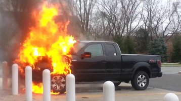 A Ford F-150 FX4 on fire