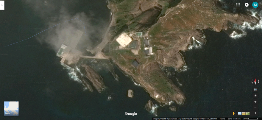 Dokdo islets, as seen from Google Maps UK, in much higher resolution