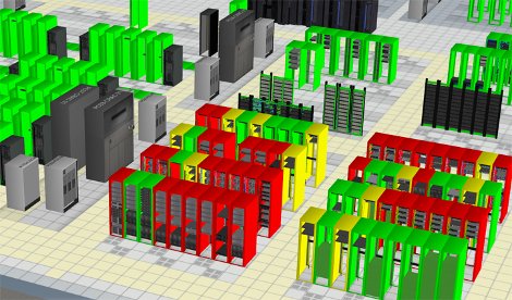 An iTRACS 3D visualization of a data center floor