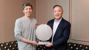 OpenAI CEO Sam Altman (left) and Broadcom President and CEO Hock Tan (right) holding the Jalapeño Intelligence Processor
