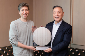 OpenAI CEO Sam Altman (left) and Broadcom President and CEO Hock Tan (right) holding the Jalapeño Intelligence Processor