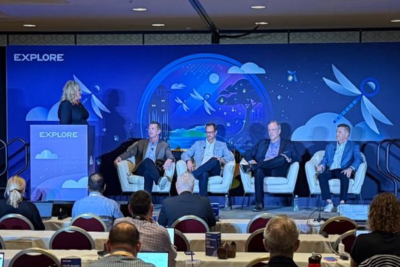 (L-R): Laura Falko, Head of Global Partner Programs Marketing and Experience, Broadcom; Brian Moats, SVP of Global Commercial Sales and Partners, Broadcom; Pierre Cayouette, VMware Practice Lead, Pellera Technologies; Bill Grismore, Co-founder, 27 Virtual