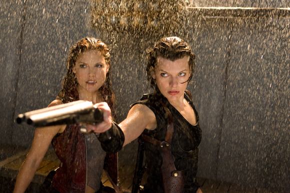 Milla Jovovich (right) and Ali Larter in the 2010 action-horror film Resident Evil: Afterlife