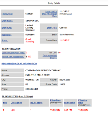 Stadion LLC Delaware documents