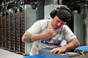 An employee at Google's data center in The Dalles, Oregon