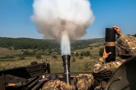 US Army fires a High Explosive 120mm mortar round during Exercise Saber Guardian 16